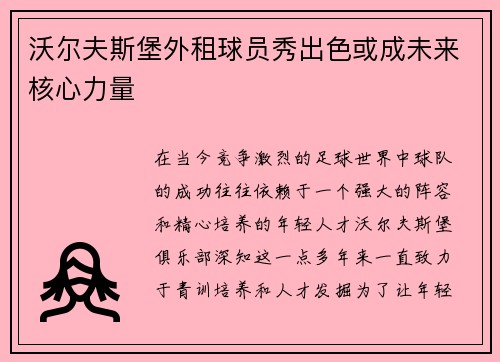 沃尔夫斯堡外租球员秀出色或成未来核心力量