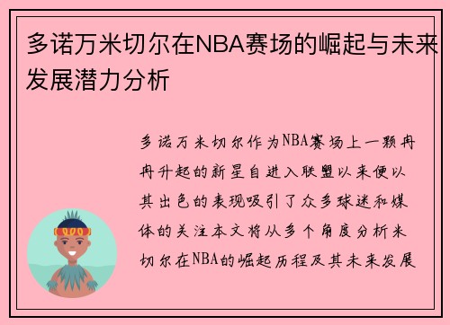 多诺万米切尔在NBA赛场的崛起与未来发展潜力分析